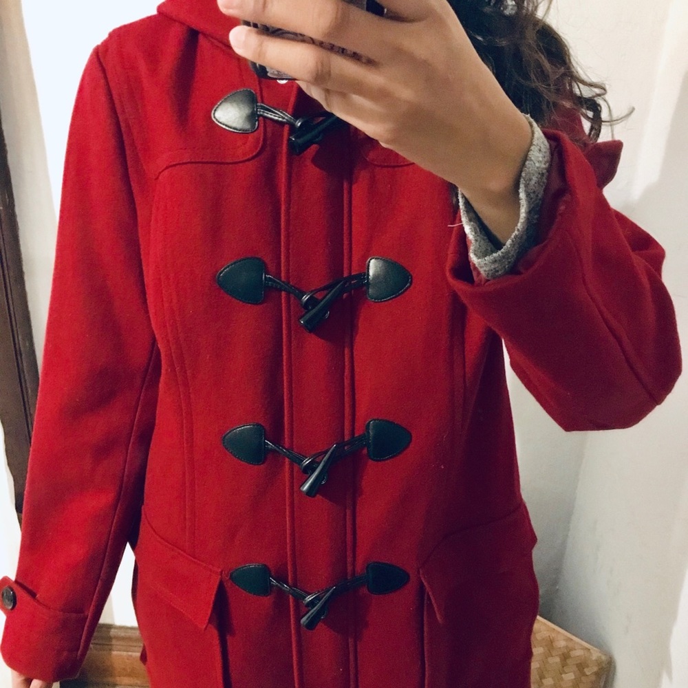 Liz Claiborne Wool Hooded Relaxed Fit Toggle Coat